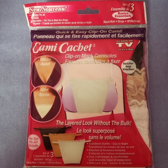 NEW Cami Secret Clip-On Mock Camisoles Set of 3 Black Beige White One Size - NWT - Picture 1 of 4